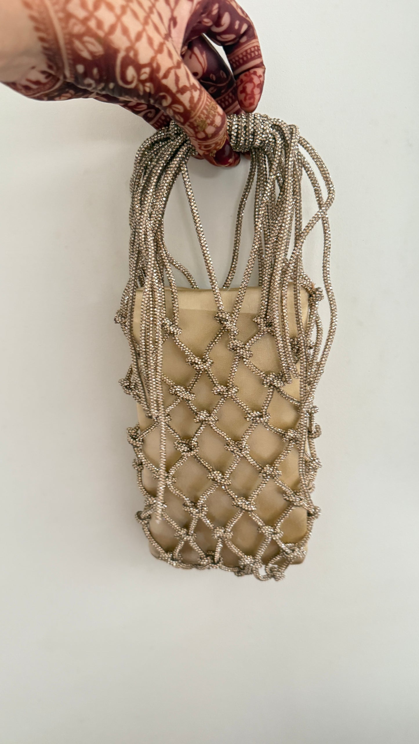 Golden Crystals Handbag – Network Beaded Evening Party Clutch