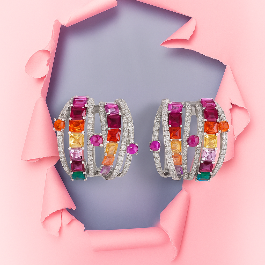 Gem Cluster Earrings – Statement Sparkle with Elegant Mixed Stones