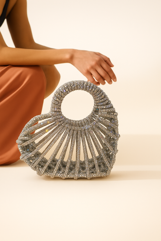 Heart Crystals Beaded Handbag – Romantic Evening Glam Party Purse