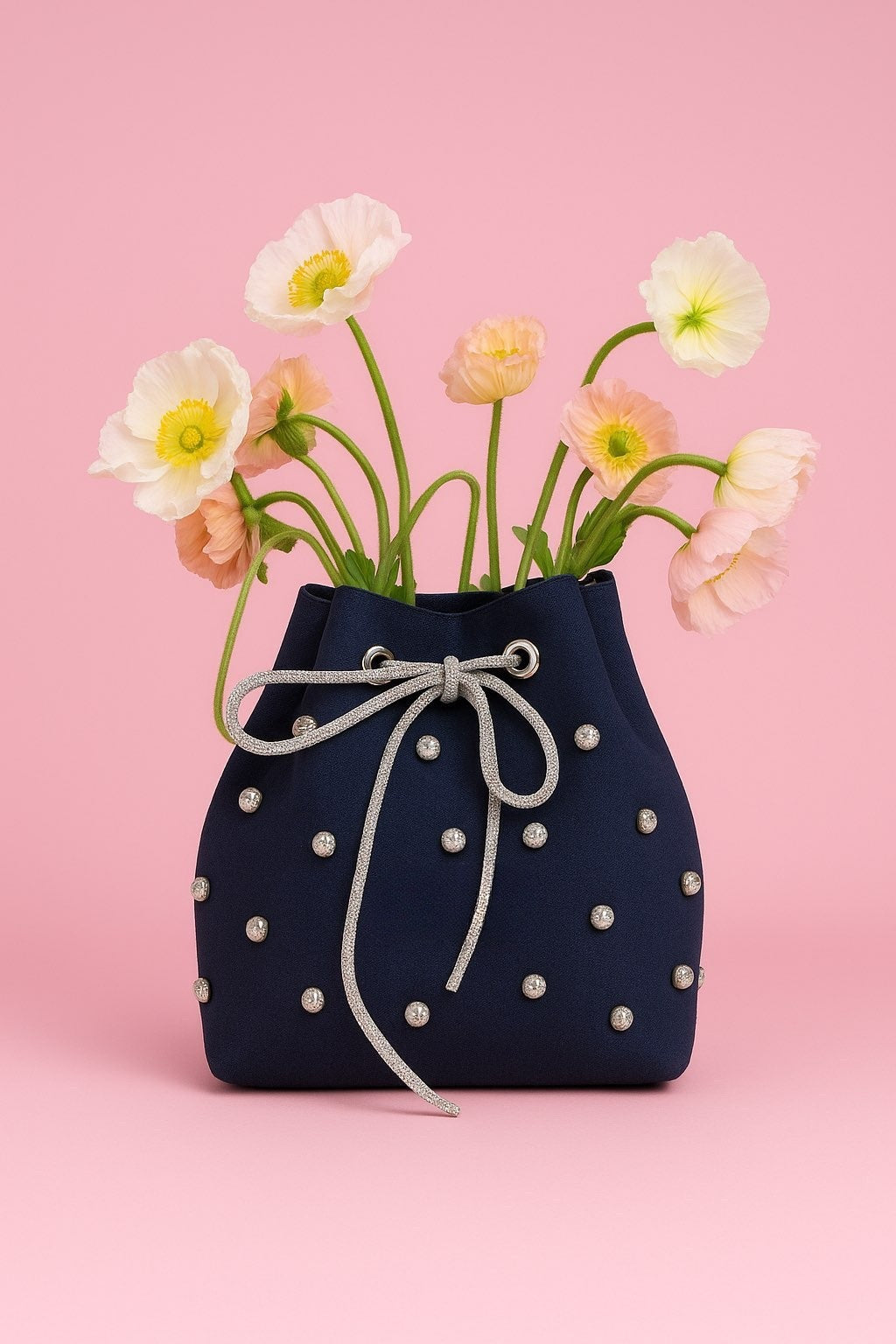 Close-up of soft denim texture and bag details