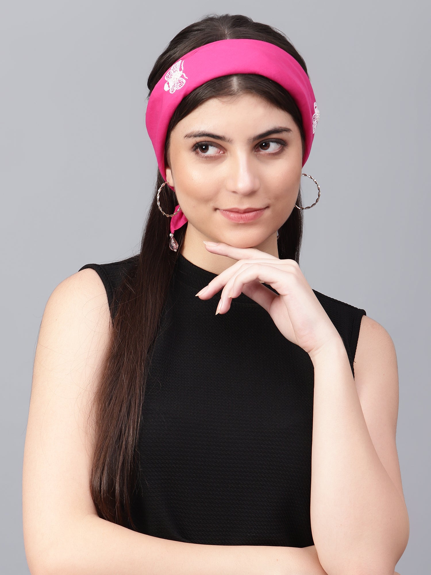 Floral Head Kerchief Hair Scarf - 3PCS Chiffon Hair Bandanas Print Floral Hair Scarf Headband With Hair Clip Kerchief Head Scarf Bandana For Women (Cashew(Navy/Burgundy/Black