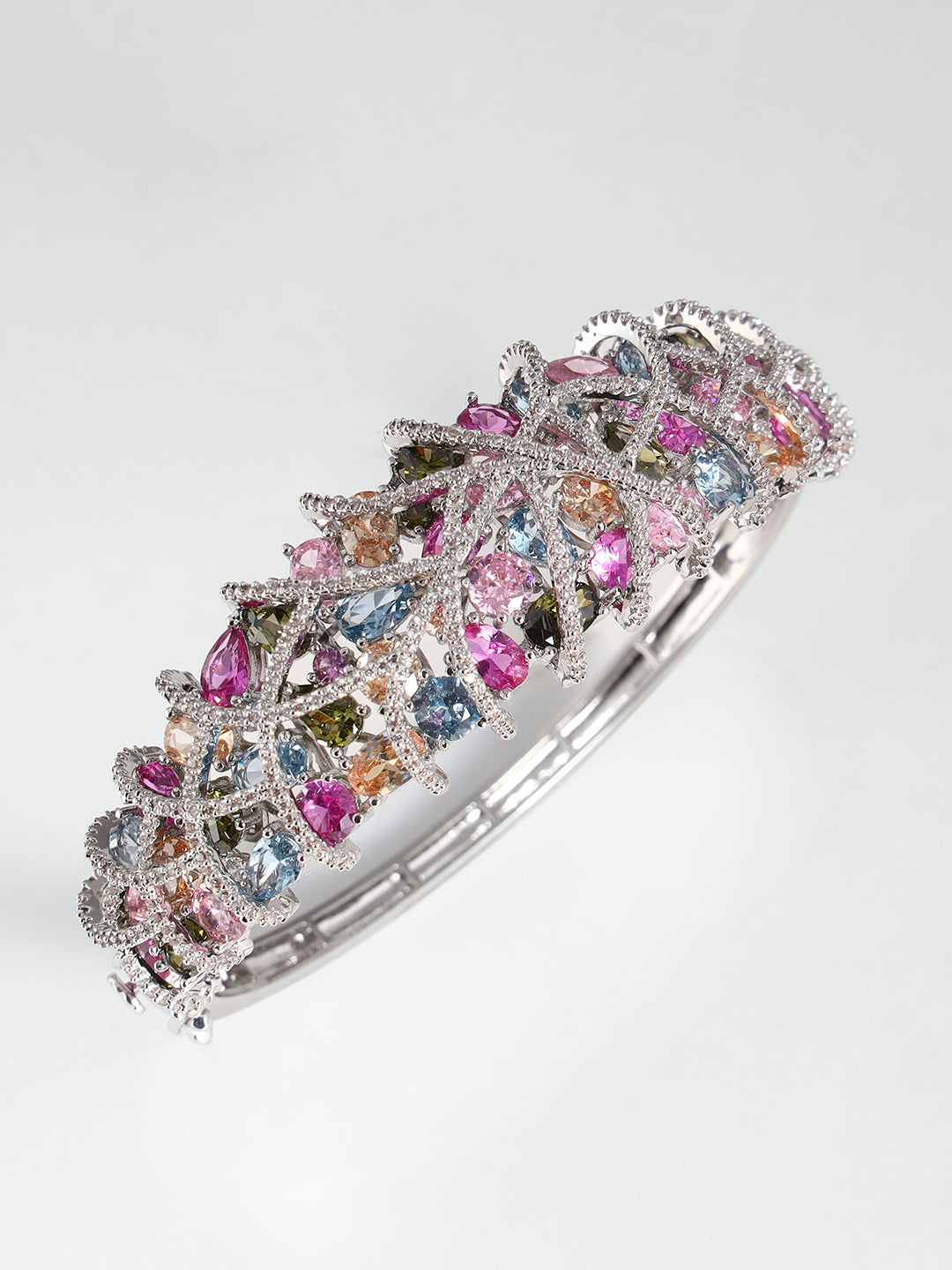 Multicolour Crystal Bracelet – Zig Zag Patterned Statement Wristwear
