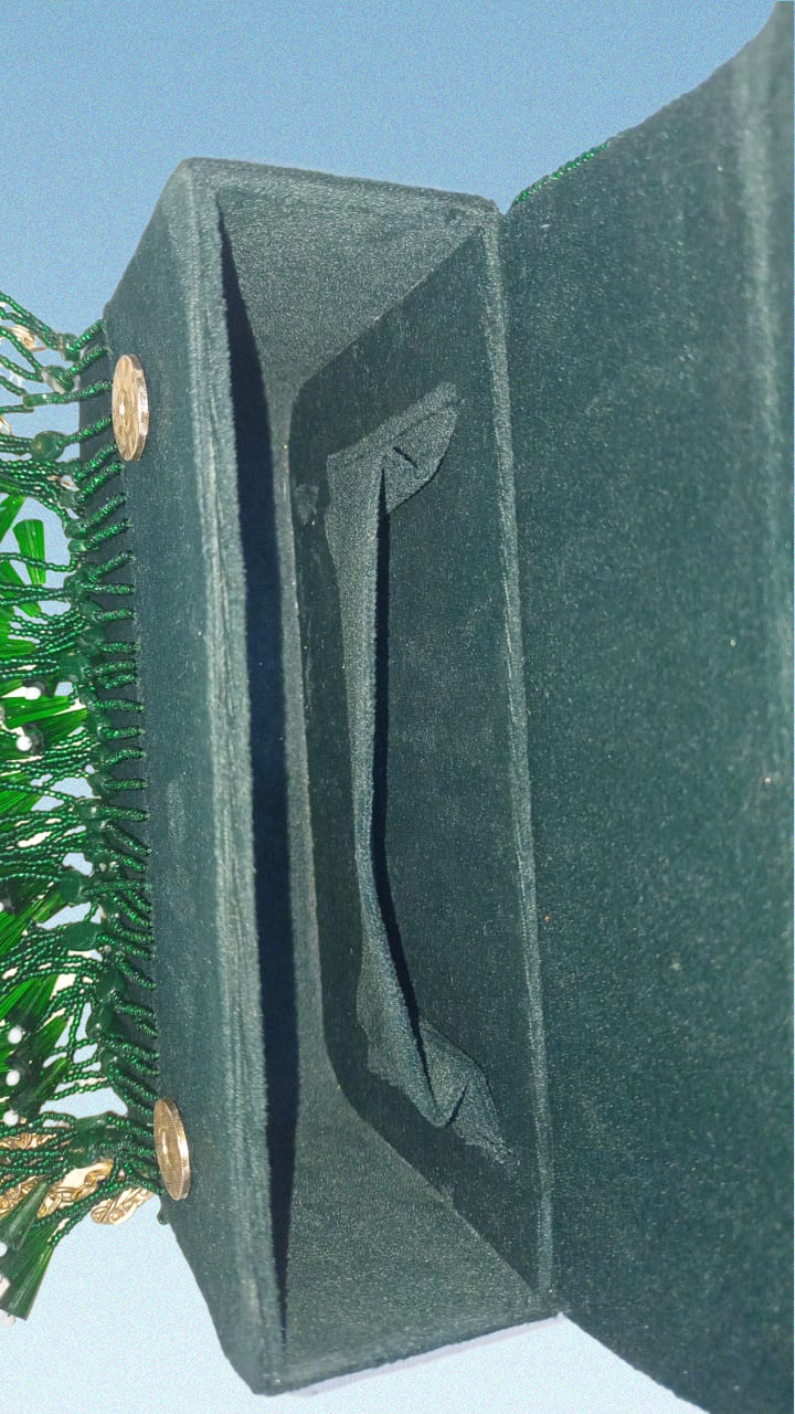 Crystals beaded green purse, party clutch