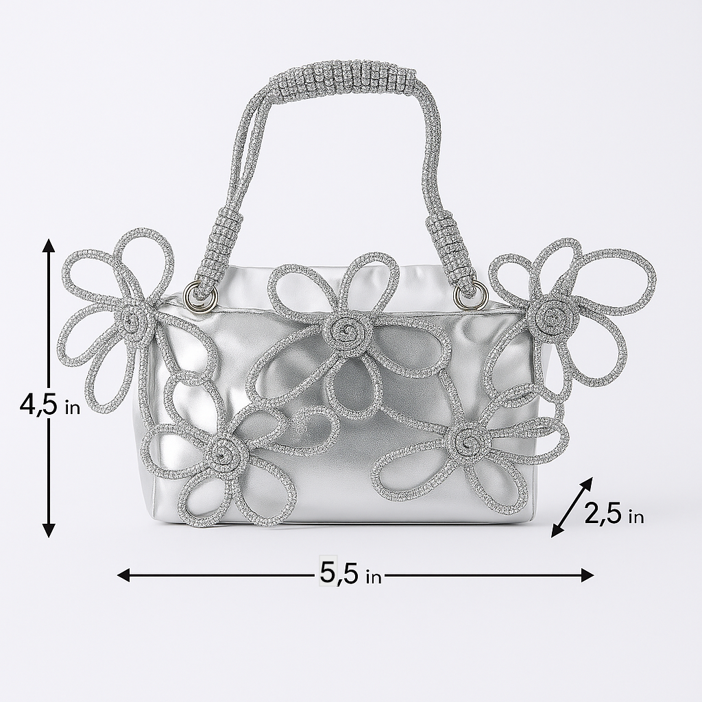 Transparent Tote Bag with Silver Floral Embroidery – Stylish Accessory