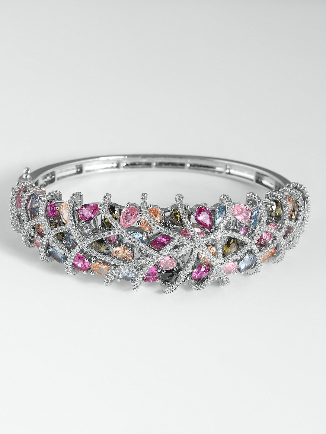 Multicolour Crystal Bracelet – Zig Zag Patterned Statement Wristwear
