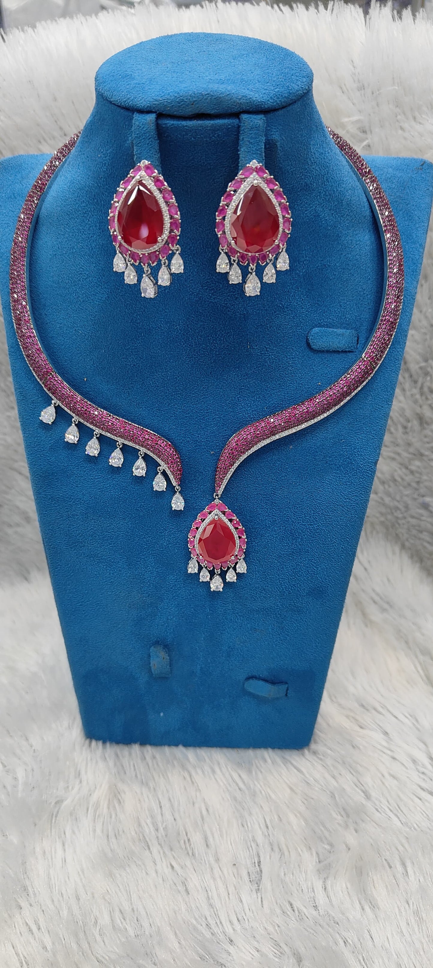 Wedding trousseau jewelry set with matching red earrings