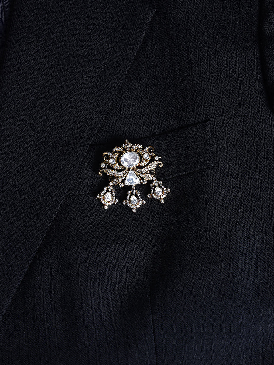 Golden Crystal Collar Pin Brooch for Men's Formal Wedding Suits