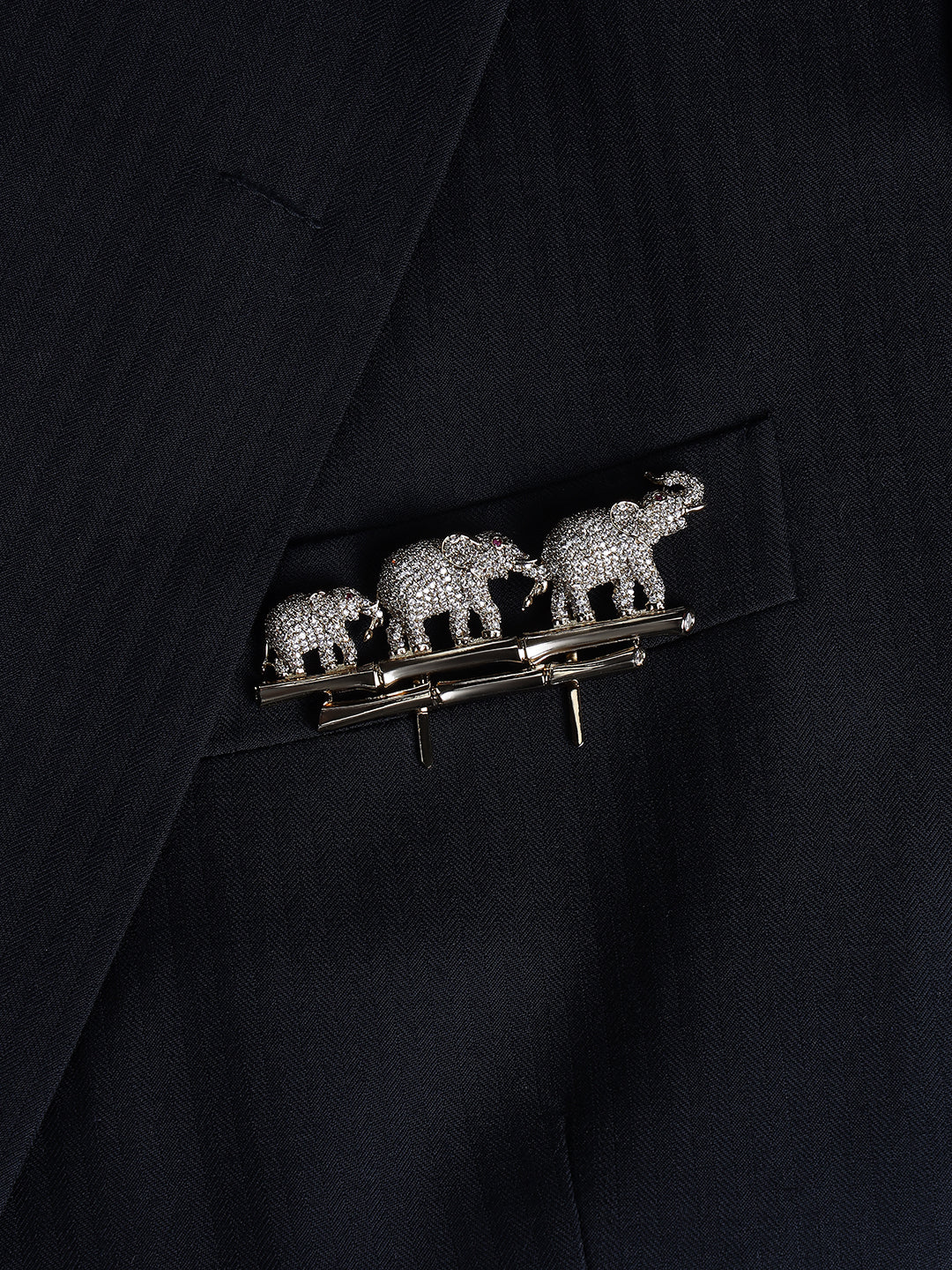 Elephant Trio Crystal Brooch Pin for Men's Wedding Suits