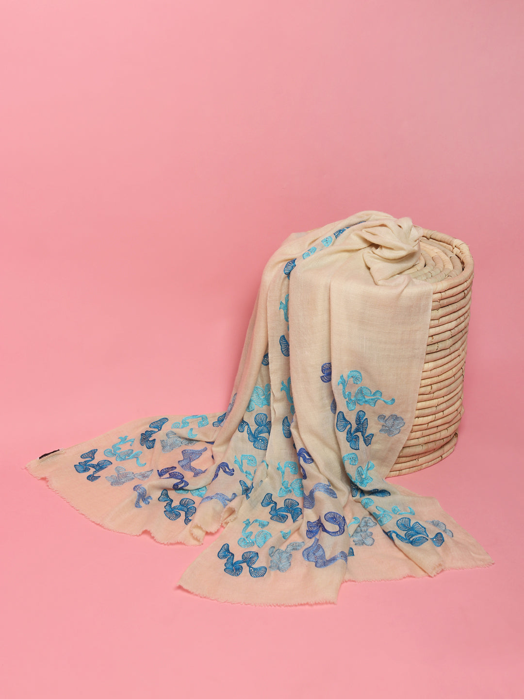 White Pure Pashmina Shawl with abstract swirl pattern