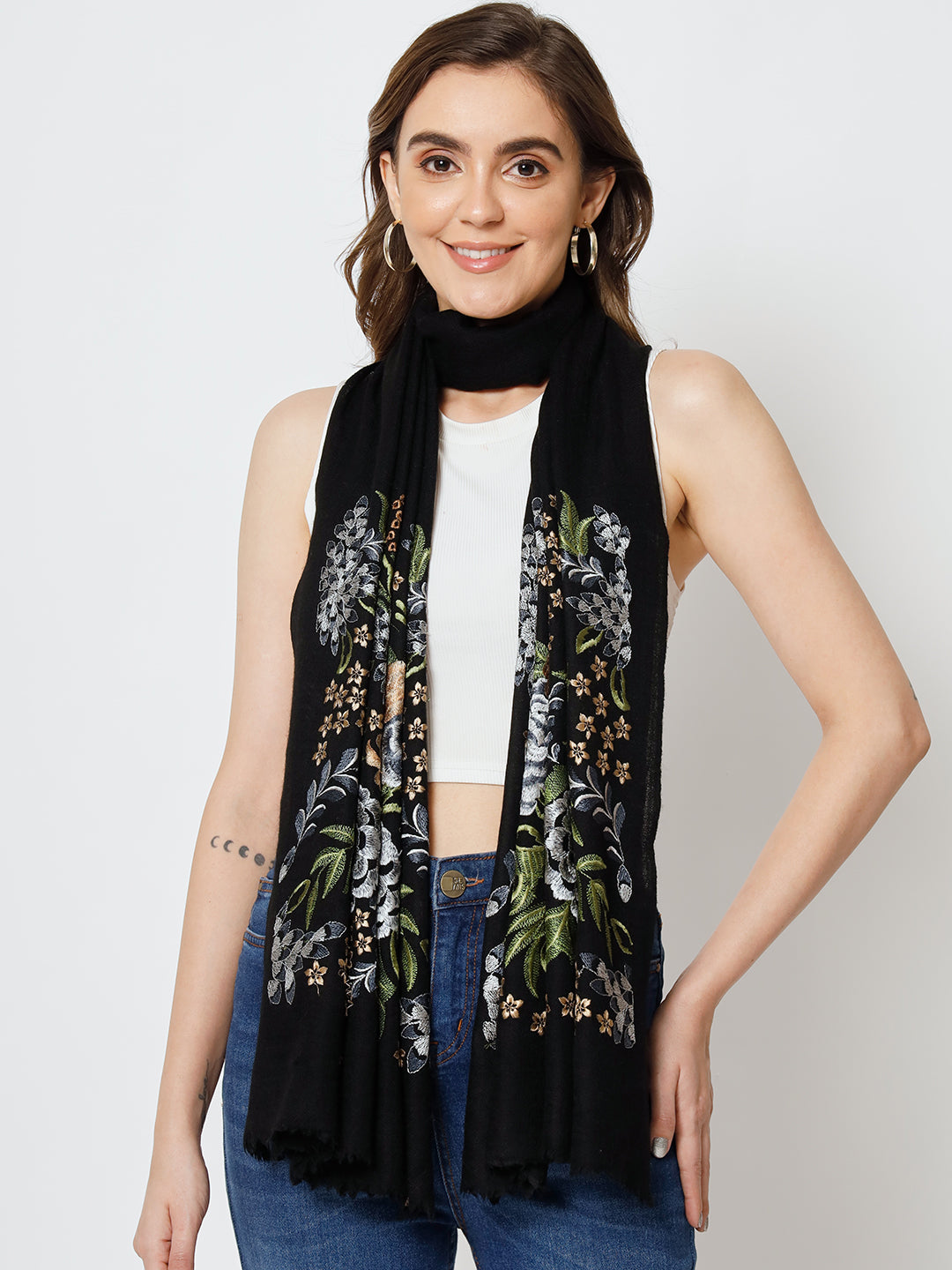 embroidered shawl, woolen shawl for ladies