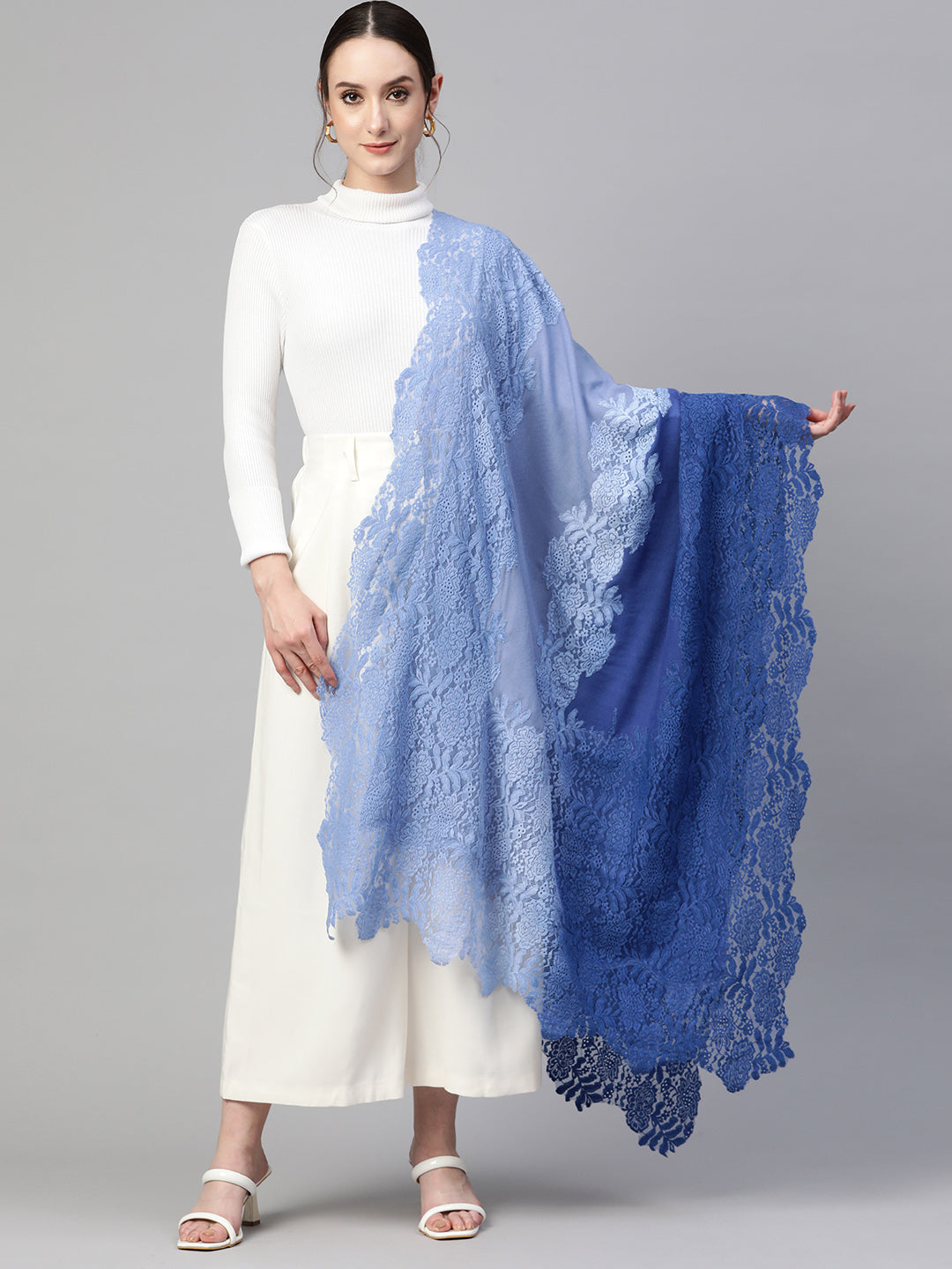 blue shawl, ombre shawl, lace shawl by modarta