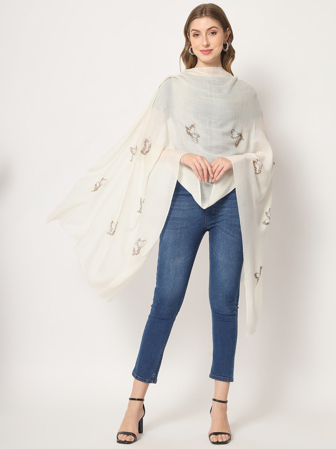 winter stole, white shawl, party shawl