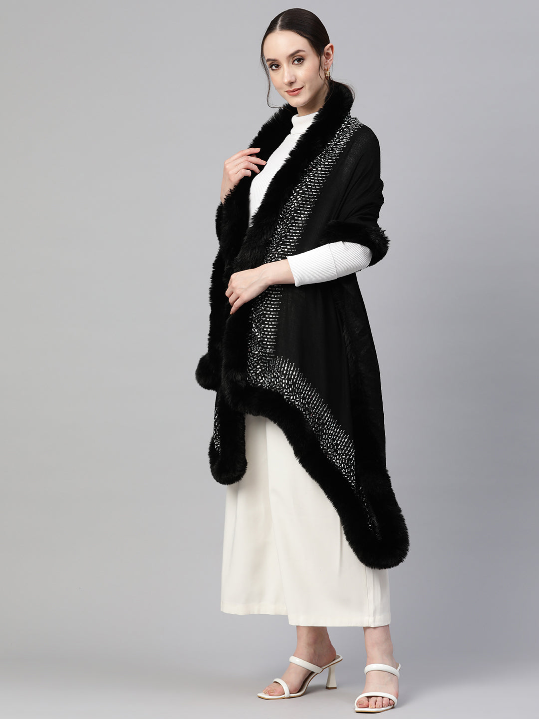 womens shawl with fur