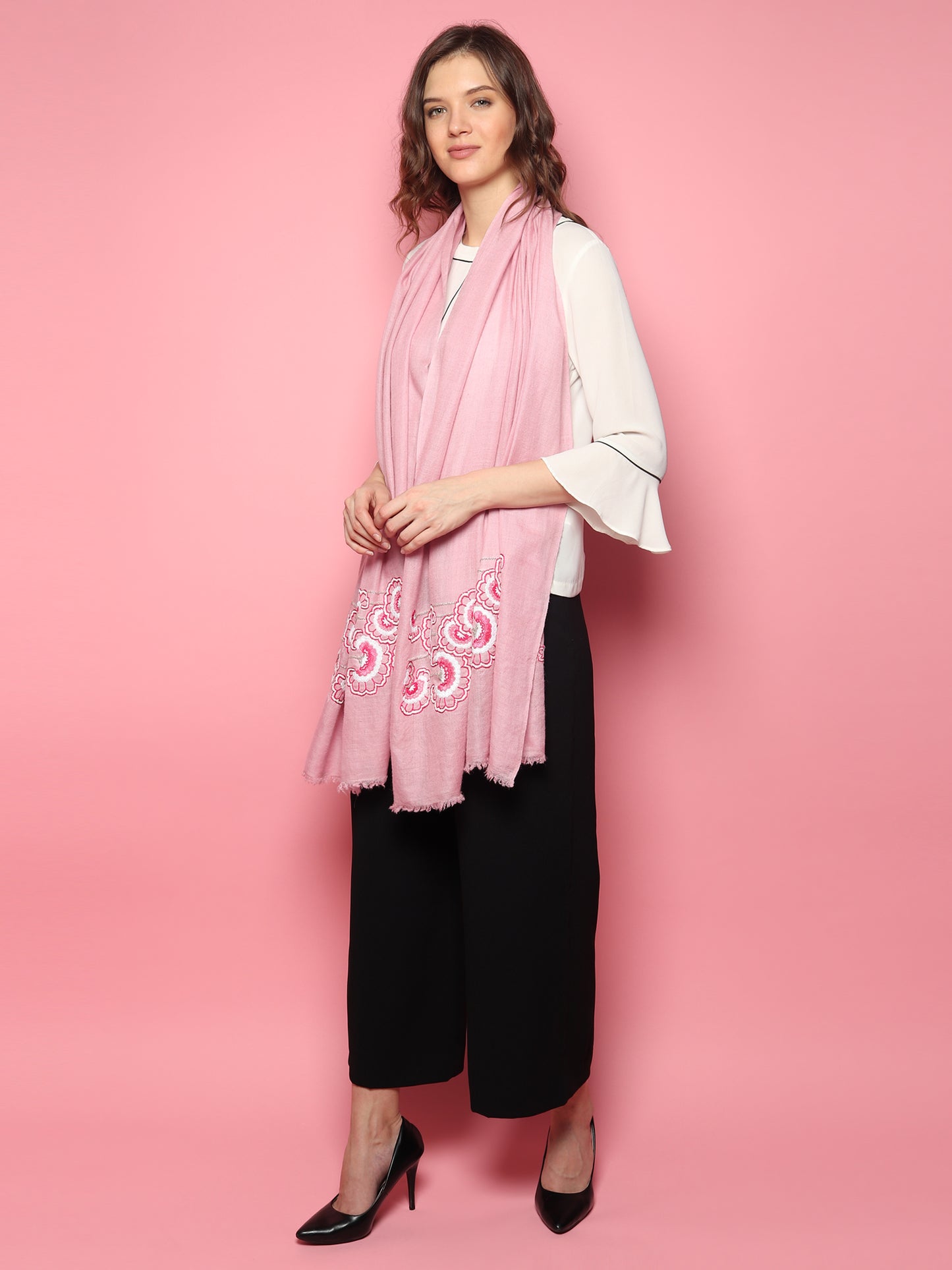 kashmiri embroidery shawl, pashmina stoles online, kashmiri stoles online, kashmiri shawl for women, pink shawl online 