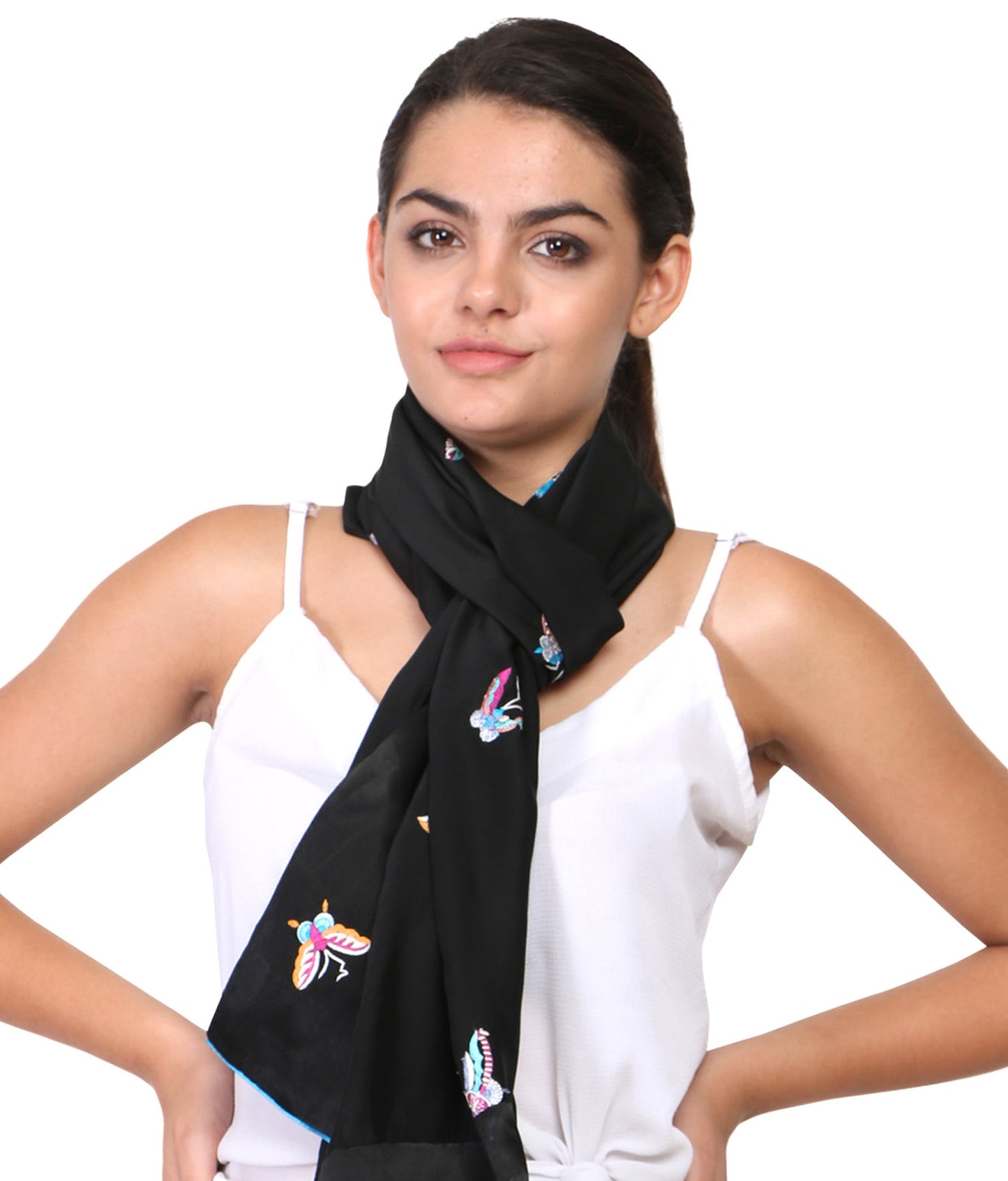 Hand Embroidered Scarf butterflies in parsi embroidery