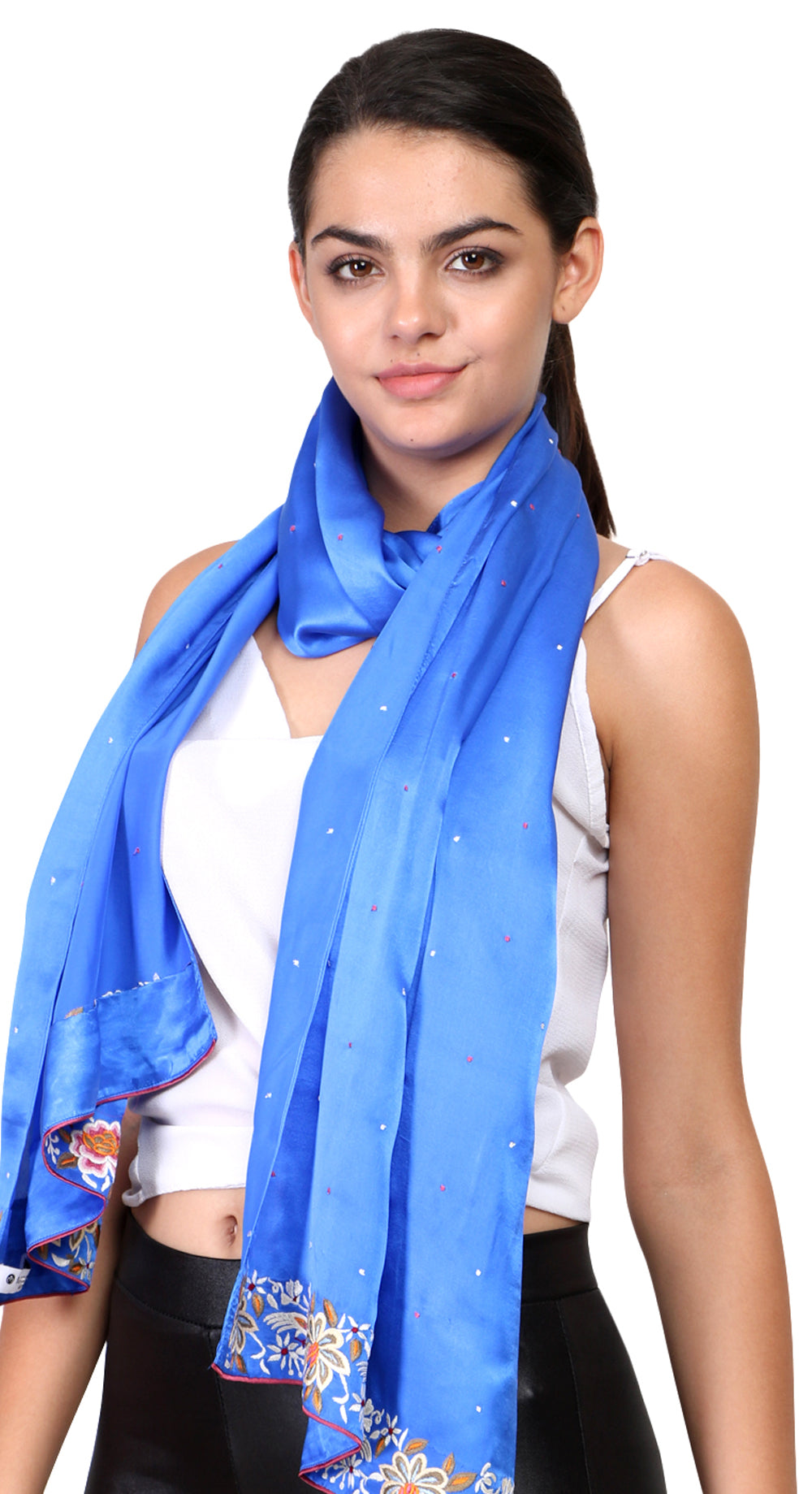 silk scarf with hand embroidery parsi work border
