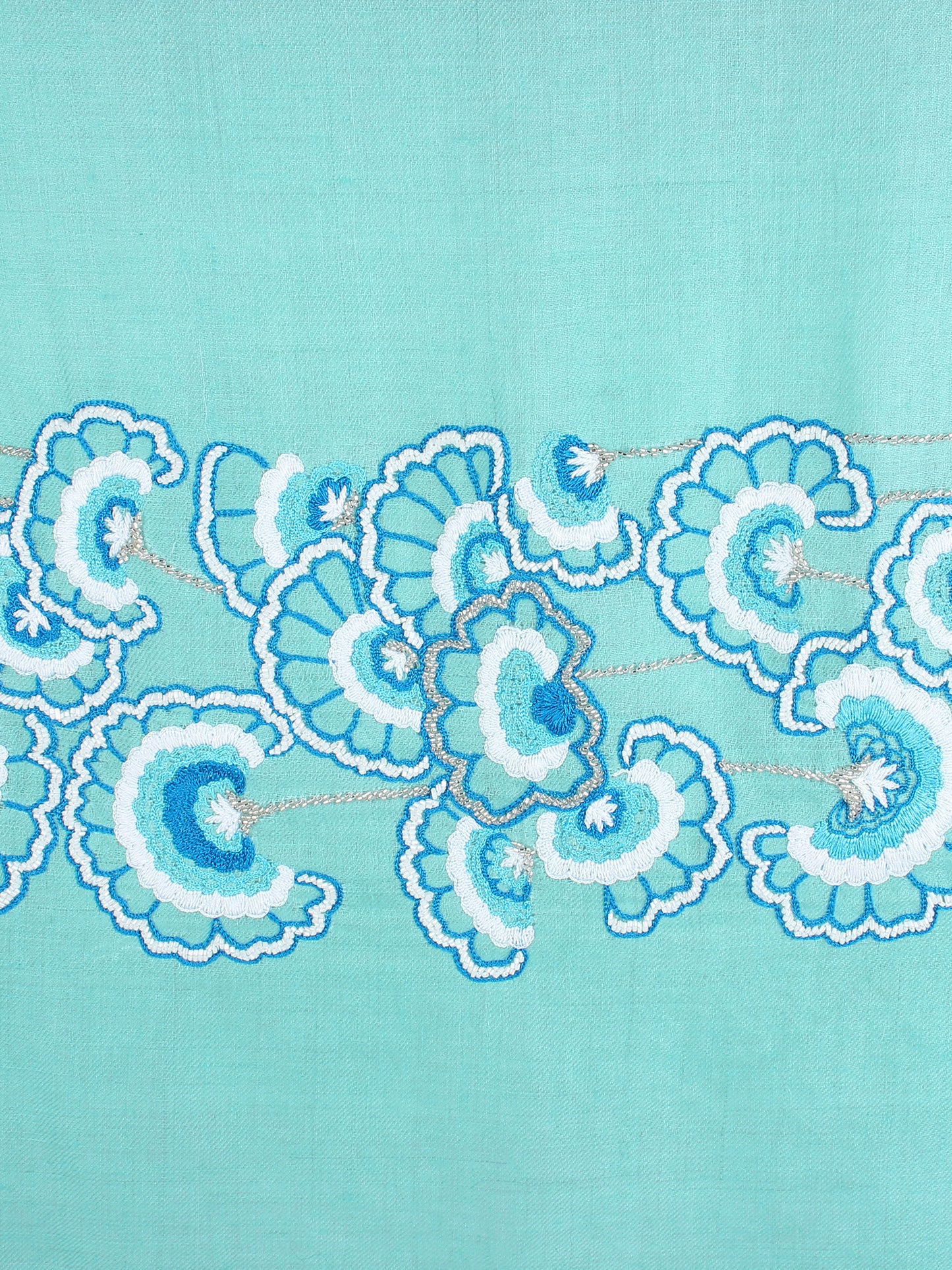 Turquoise Blue Shawl, Hand Embroidered Handmade Pure Pashmina Shawl , 100% Pashmina Shawl