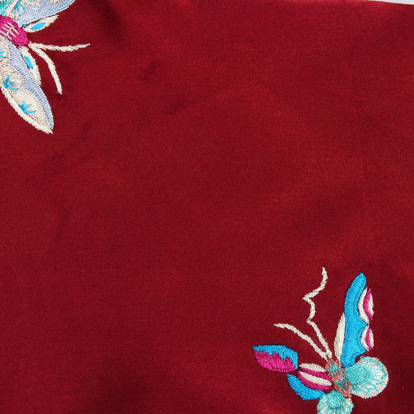 Maroon Rainbow Butterfly Parsi Hand Embroidery Stole