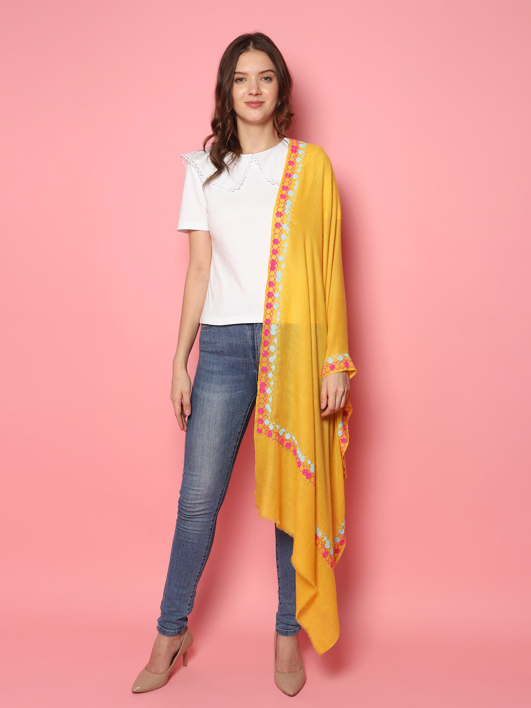 yellow shawl, pure pashmina stoles, pashmina online, gifts for gf