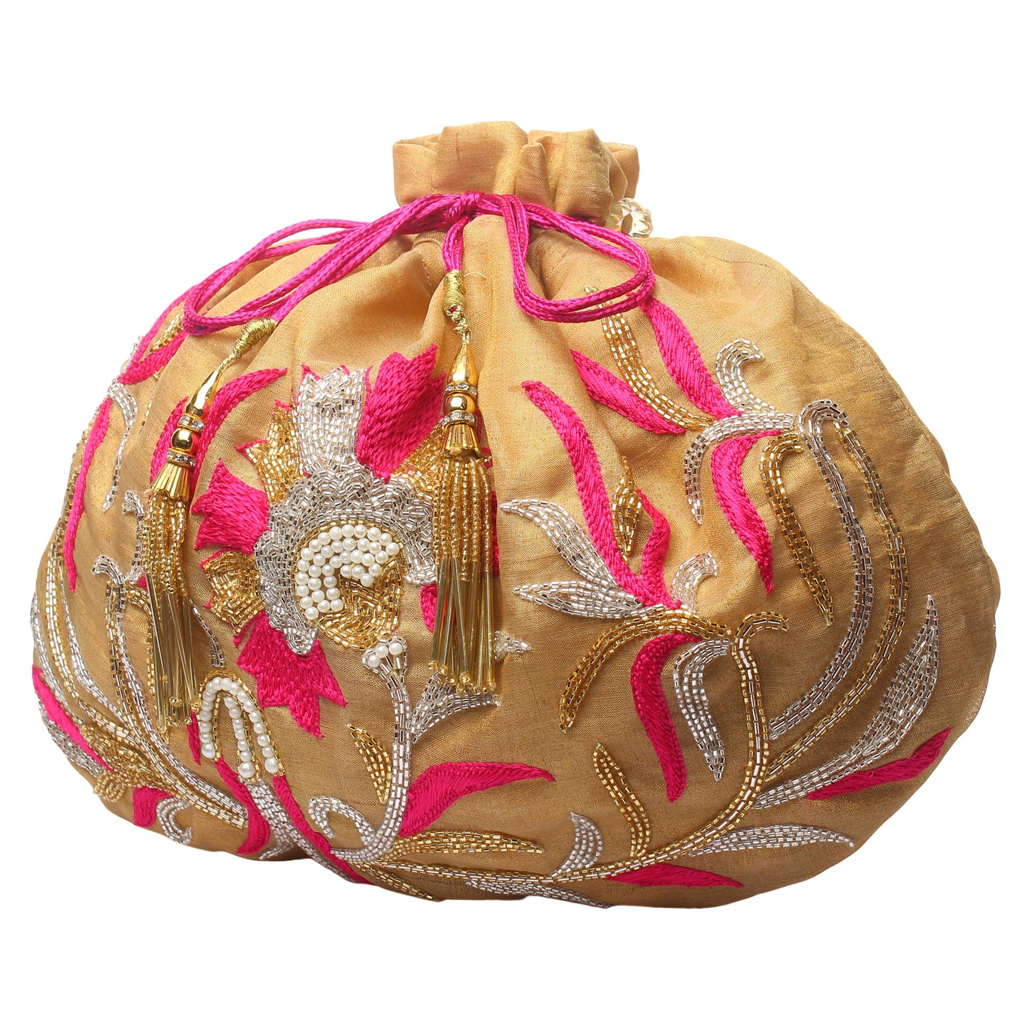 gold potli bag, silk potlis by modarta