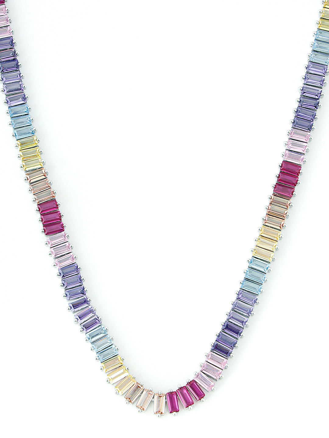 Lightweight multicolour stone necklace styled for festive look