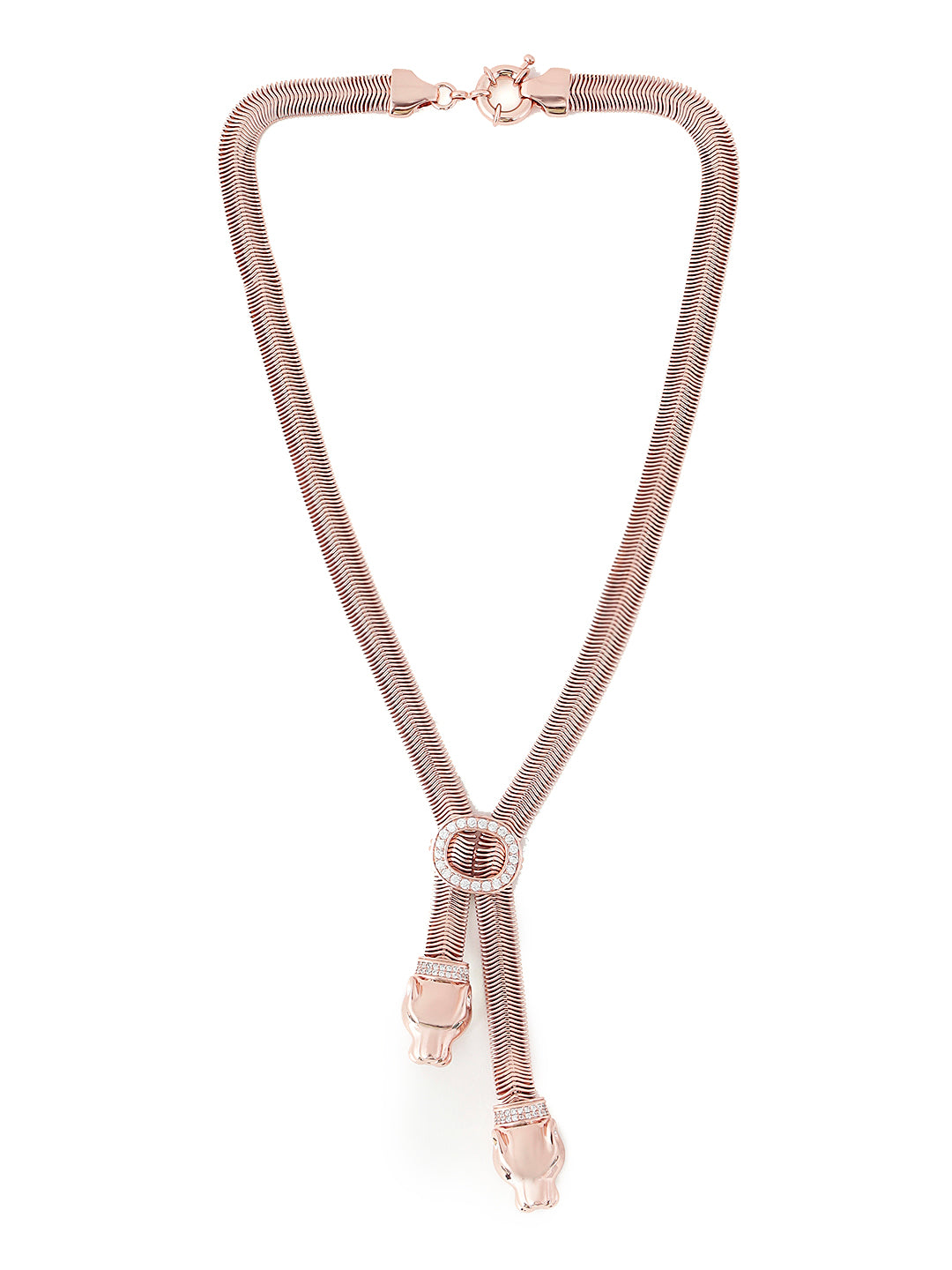 Rose gold leopard face string necklace statement design