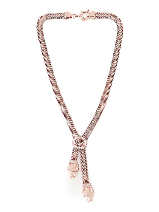 Rose gold leopard face string necklace statement design