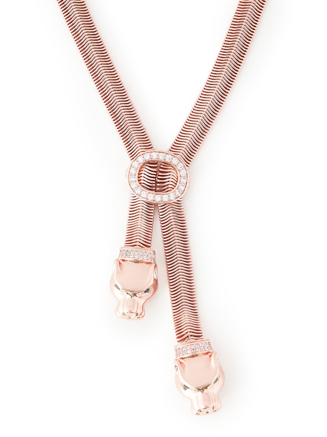 Close-up of leopard face motif in rose gold