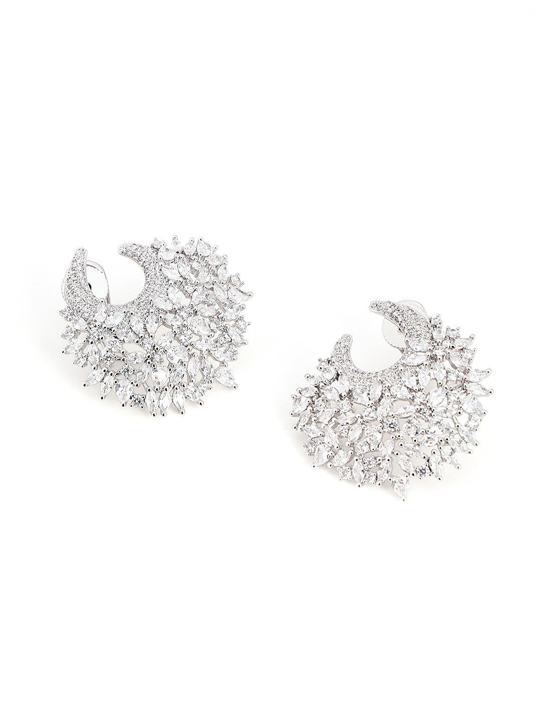 Floral Crystal Studded Crescent Earrings – Elegant Statement Party Jewelry