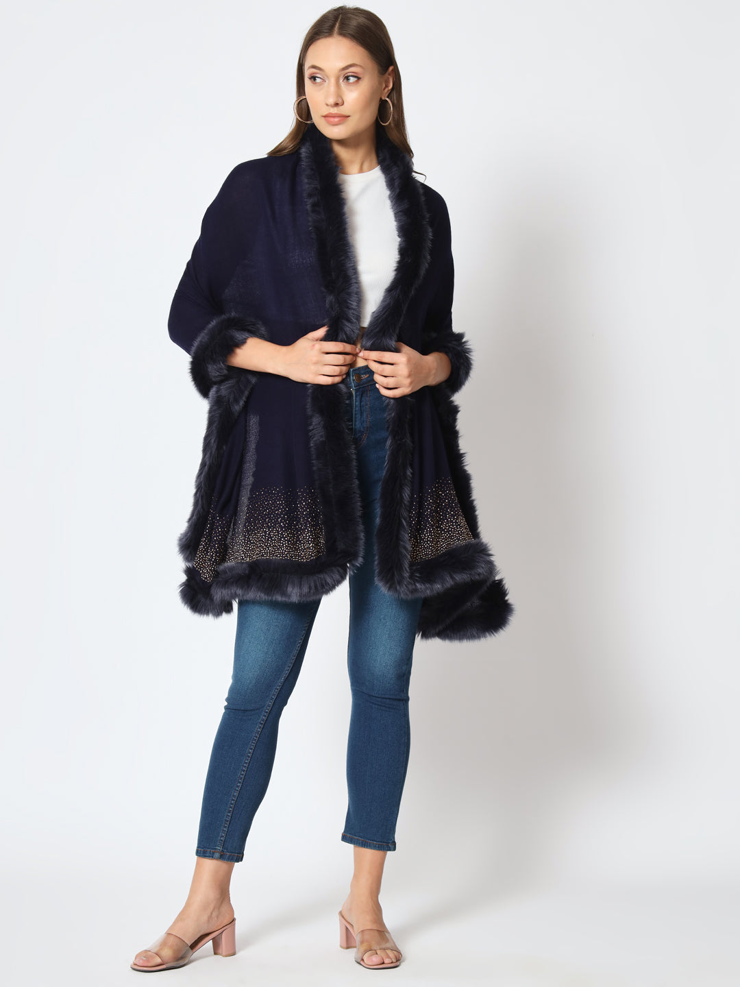 Sparkling Sequin Fine Wool Winter Fur Shawl