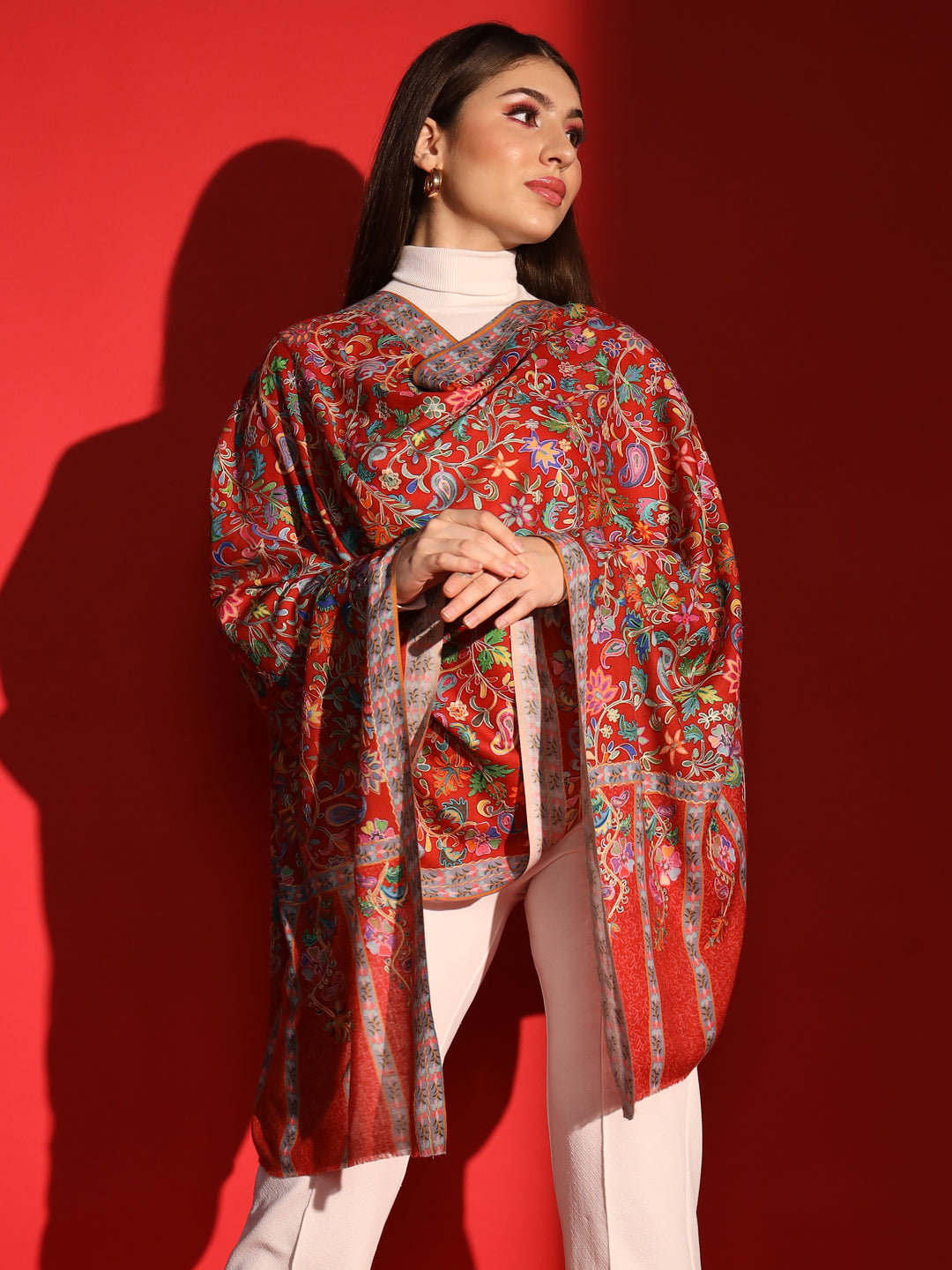 red shawl, red kashmiri shawl, red shawl for bride