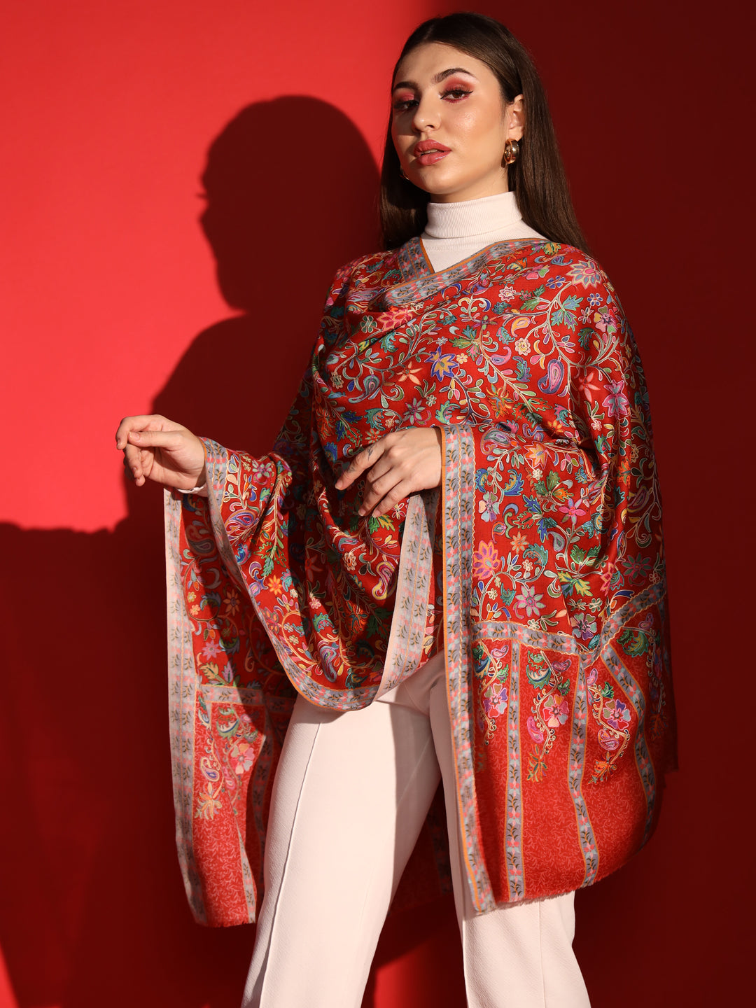 red shawl for bride, red kashmiri shawl
