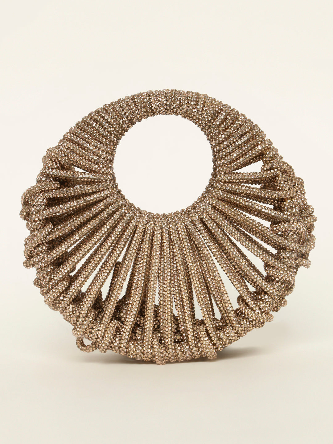 Golden crystal moon clutch with sparkling design