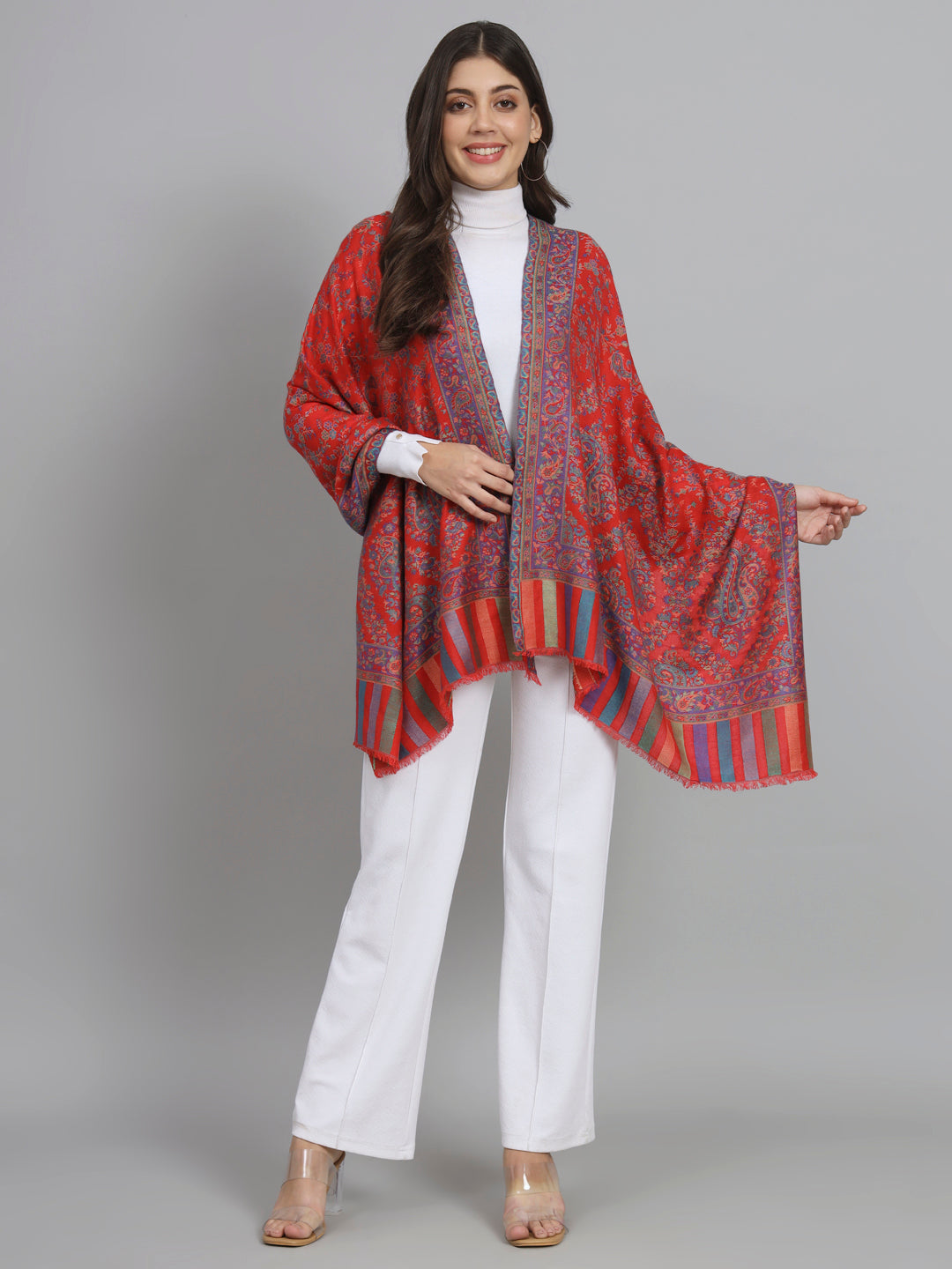 kani shawl, red shawl