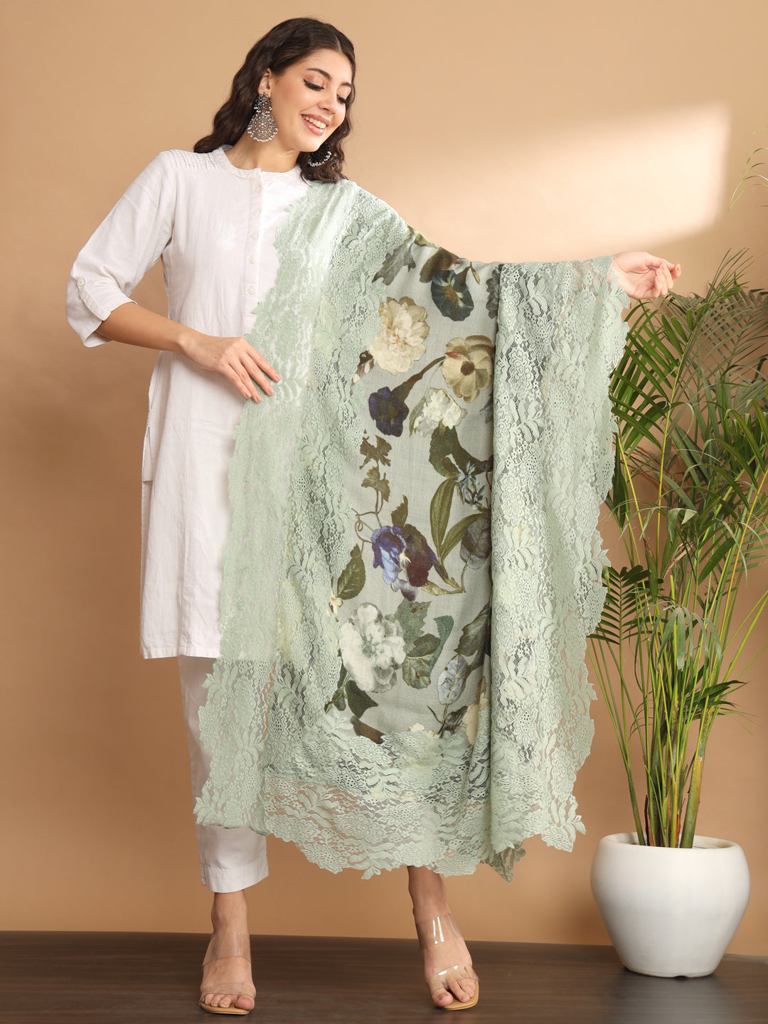 printed shawls, shawl green, ladies shawl