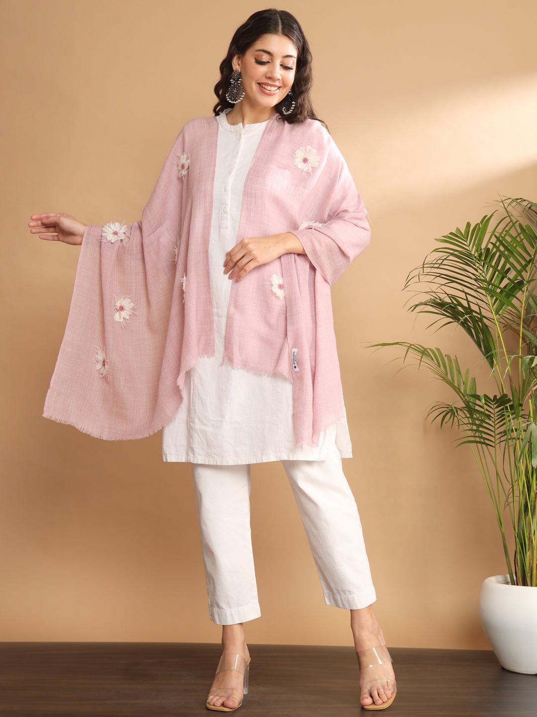 pink shawl, pure wool shawl, pink colour shawl
