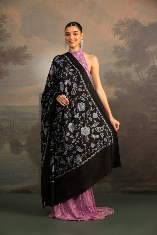 Black Shawl with Embroidery