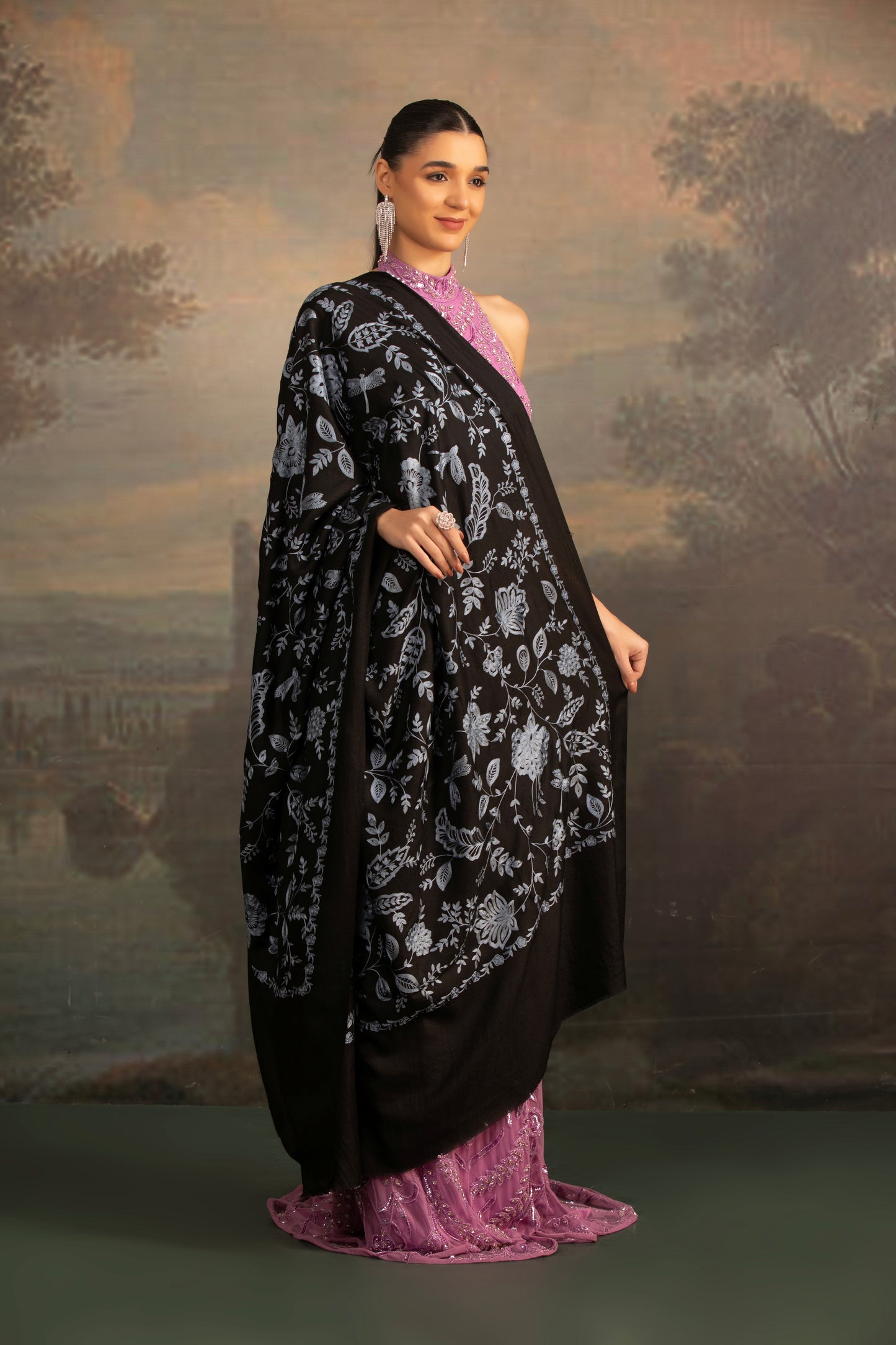 Black Shawl with Embroidery