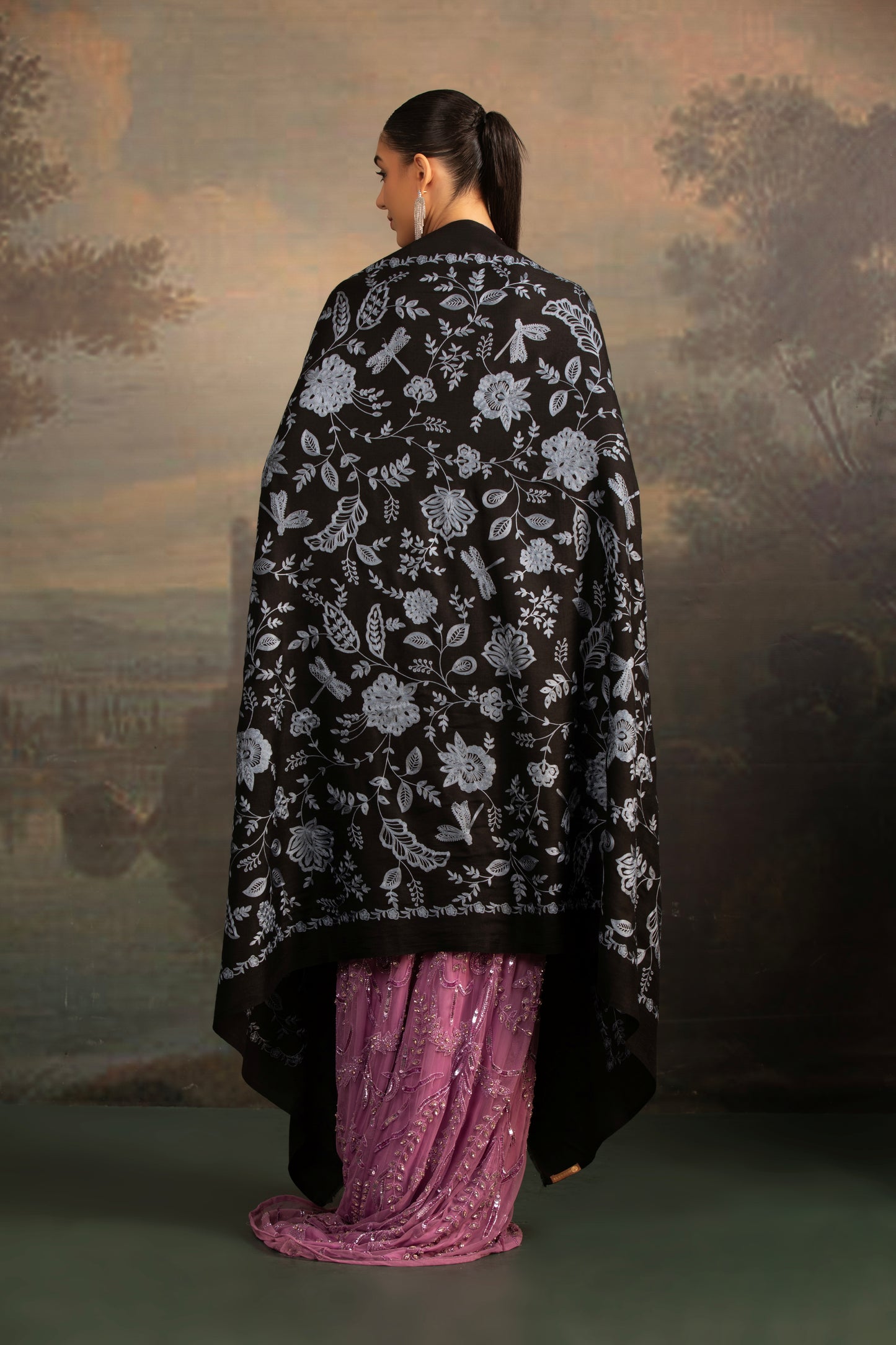 Black Shawl with Embroidery