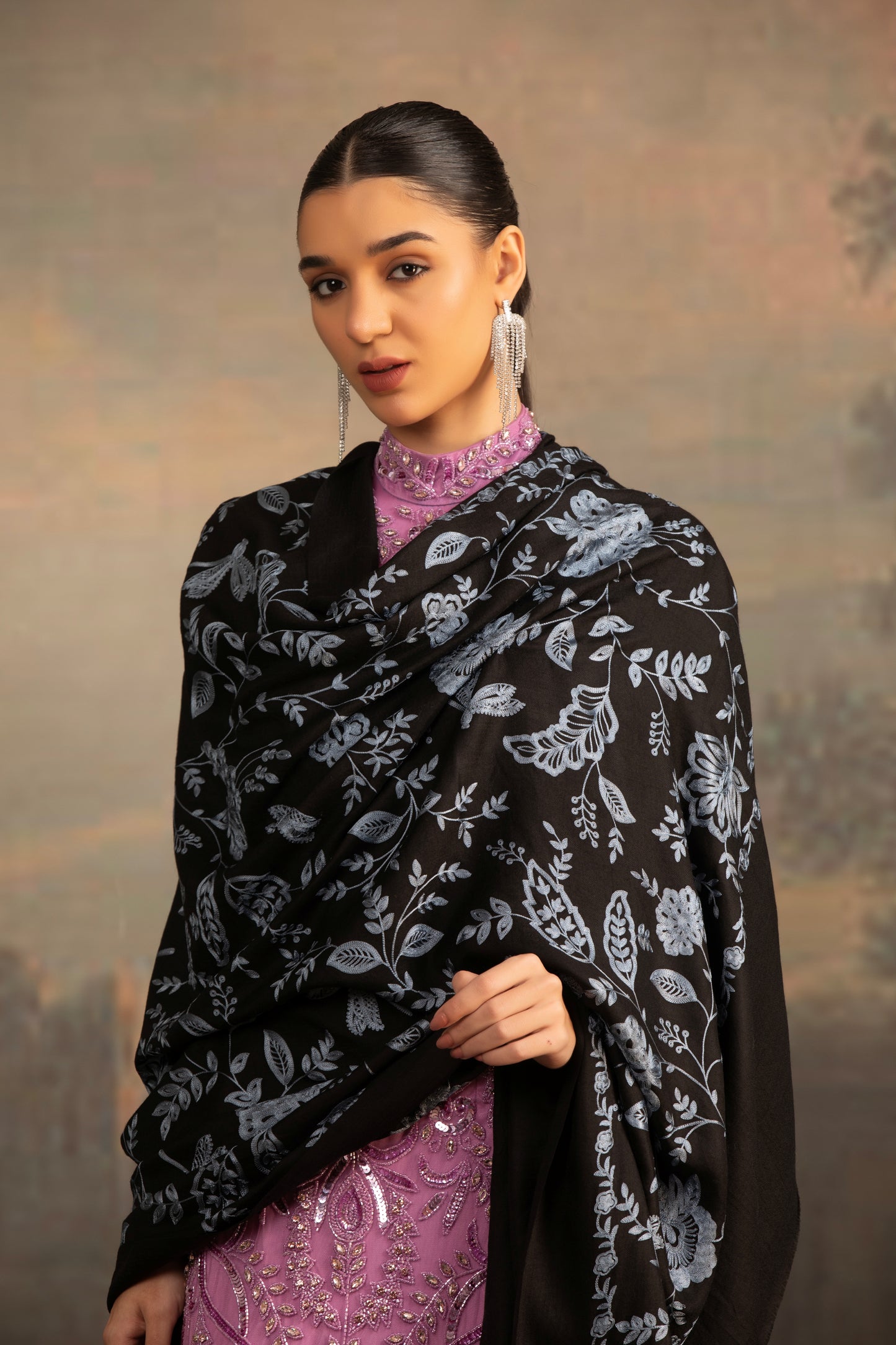 Black Shawl with Embroidery