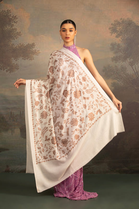 White Shawl with Embroidery