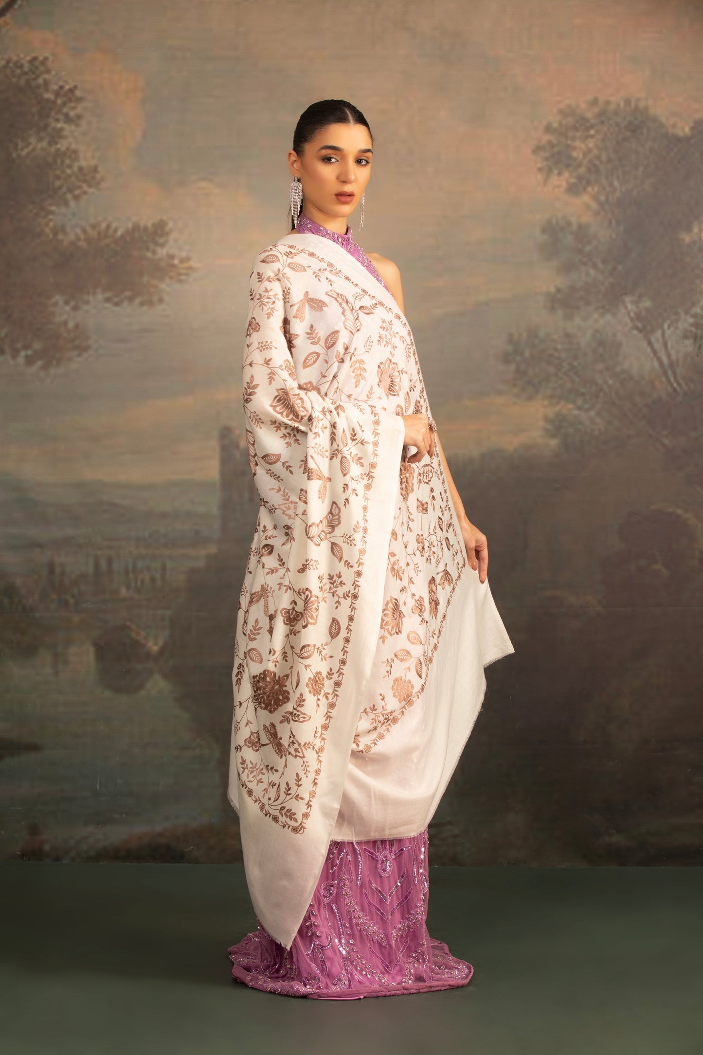 White Shawl with Embroidery