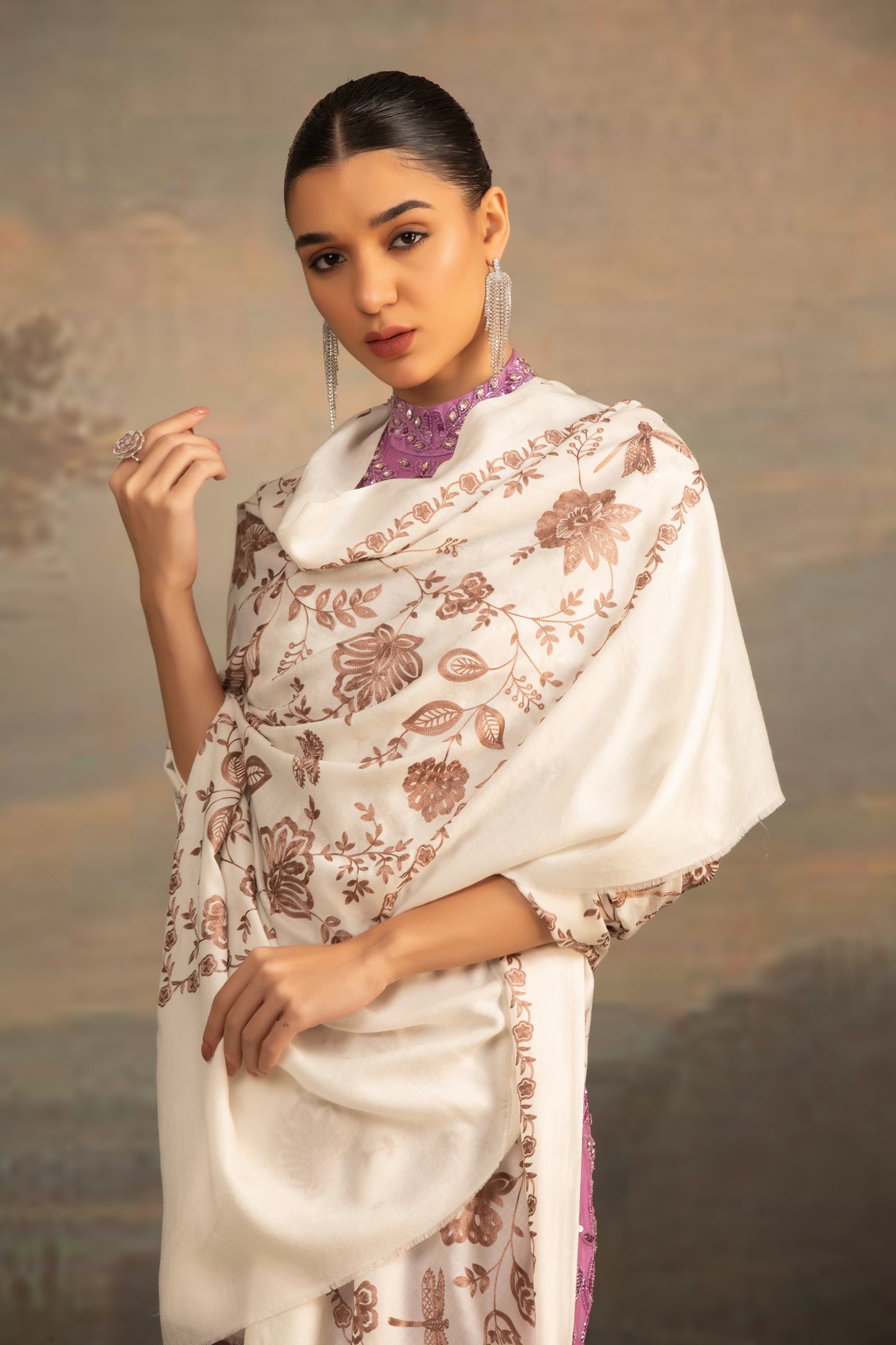 White Shawl with Embroidery