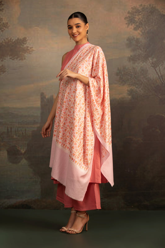 Pink Shawl with Embroidery