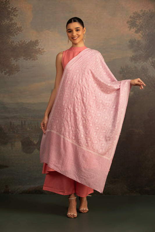 Sozni Embroidery Pink Shawl