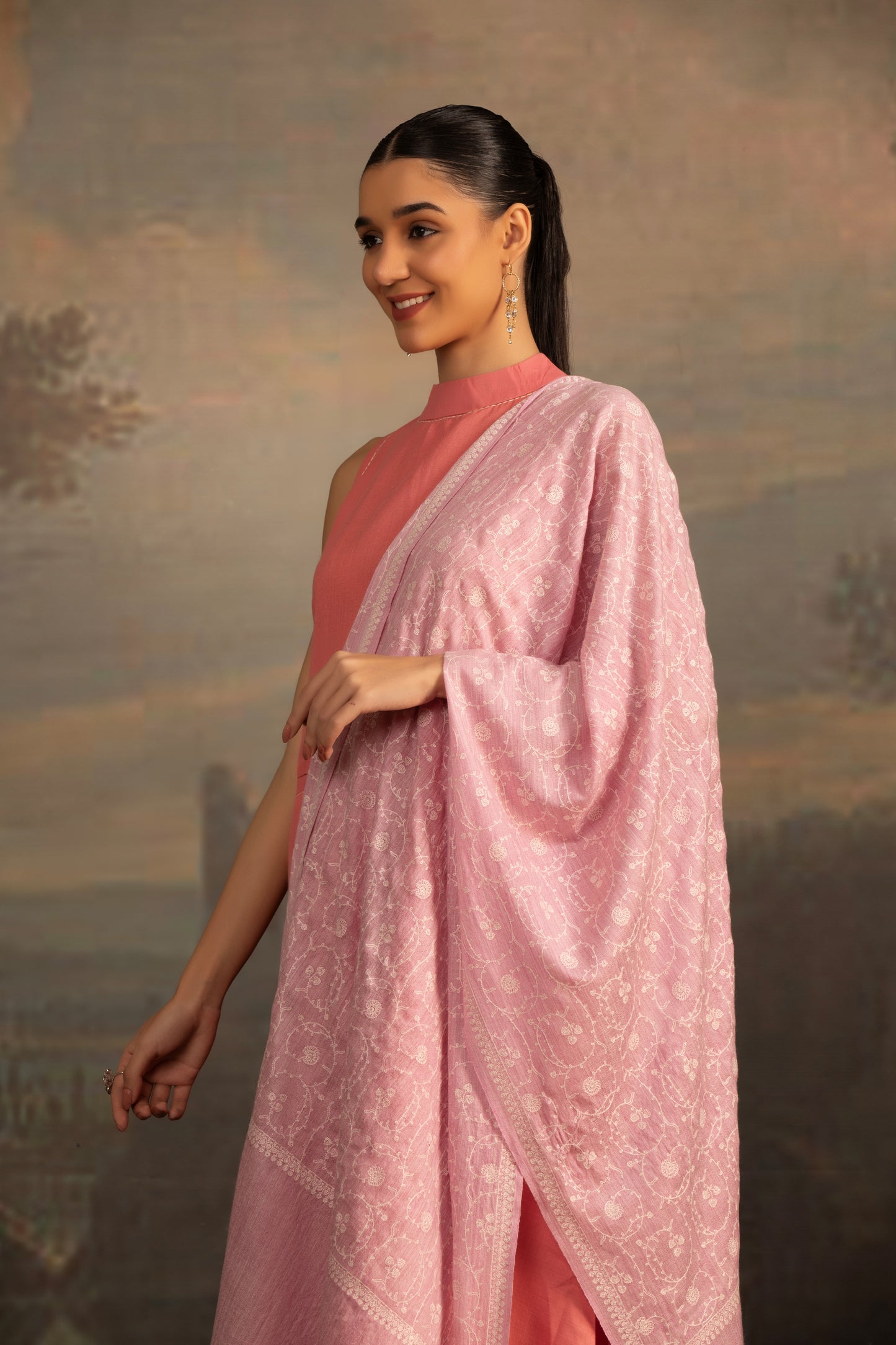 Sozni Embroidery Pink Shawl