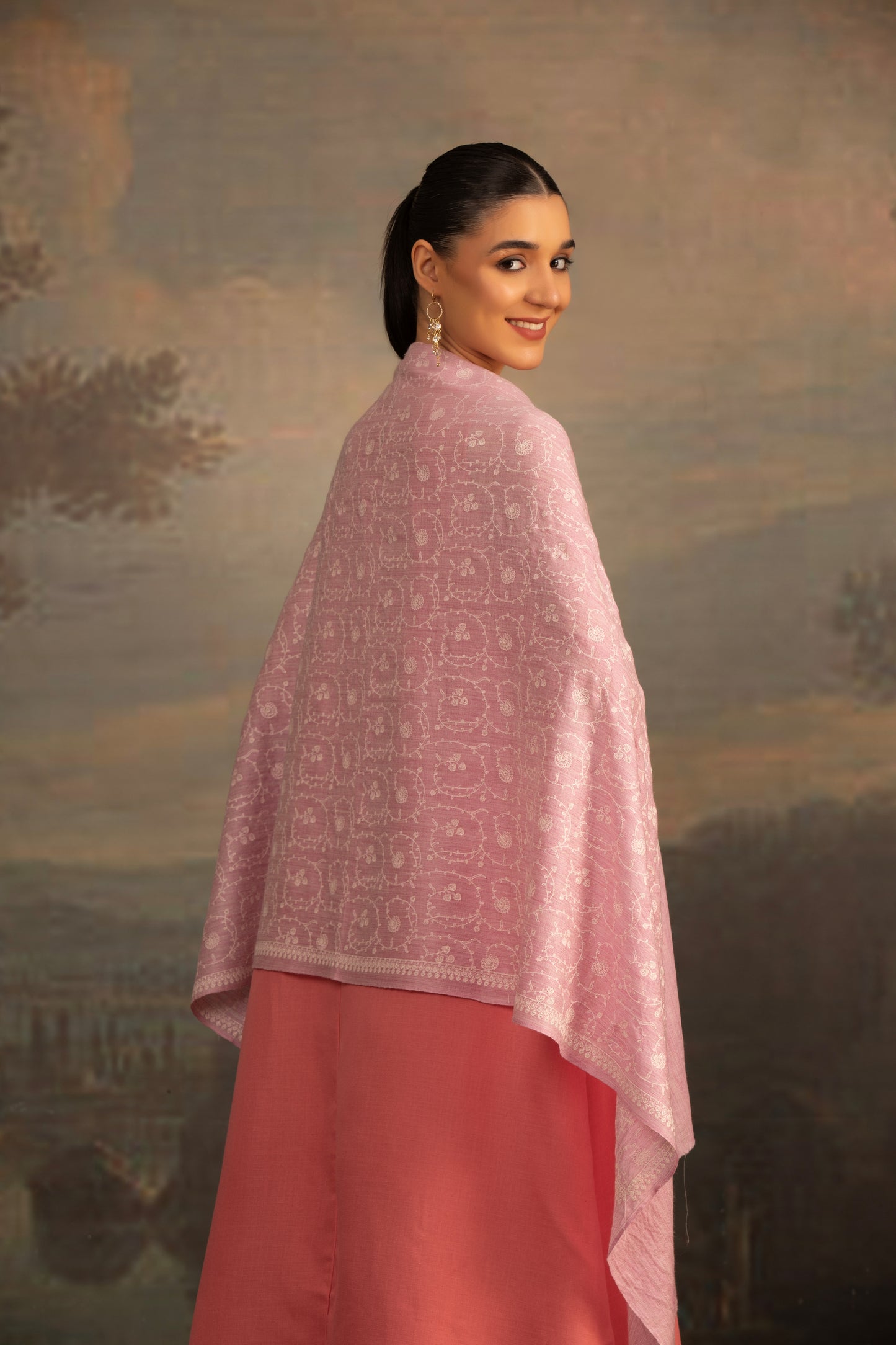 Sozni Embroidery Pink Shawl