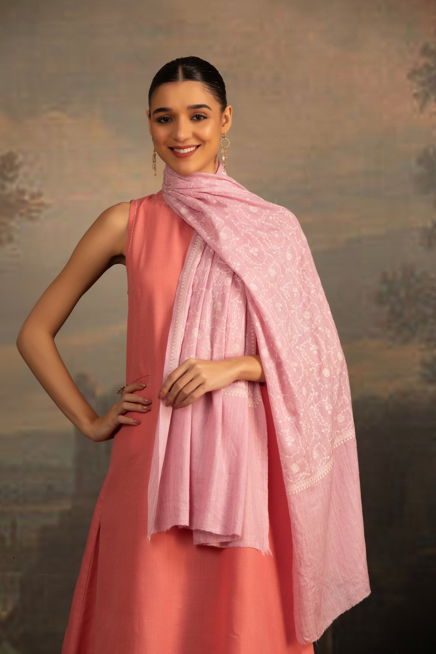 Sozni Embroidery Pink Shawl