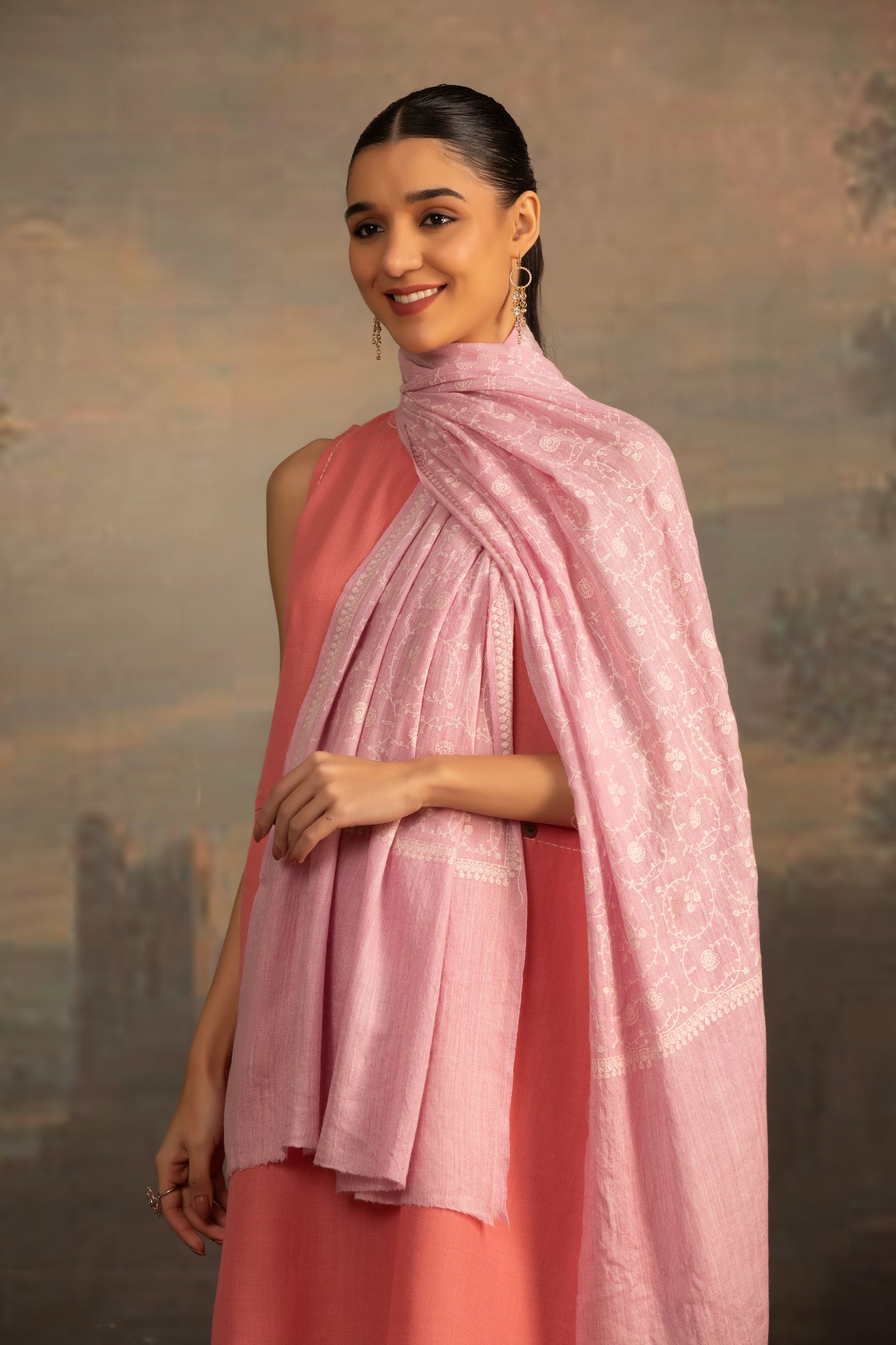 Sozni Embroidery Pink Shawl