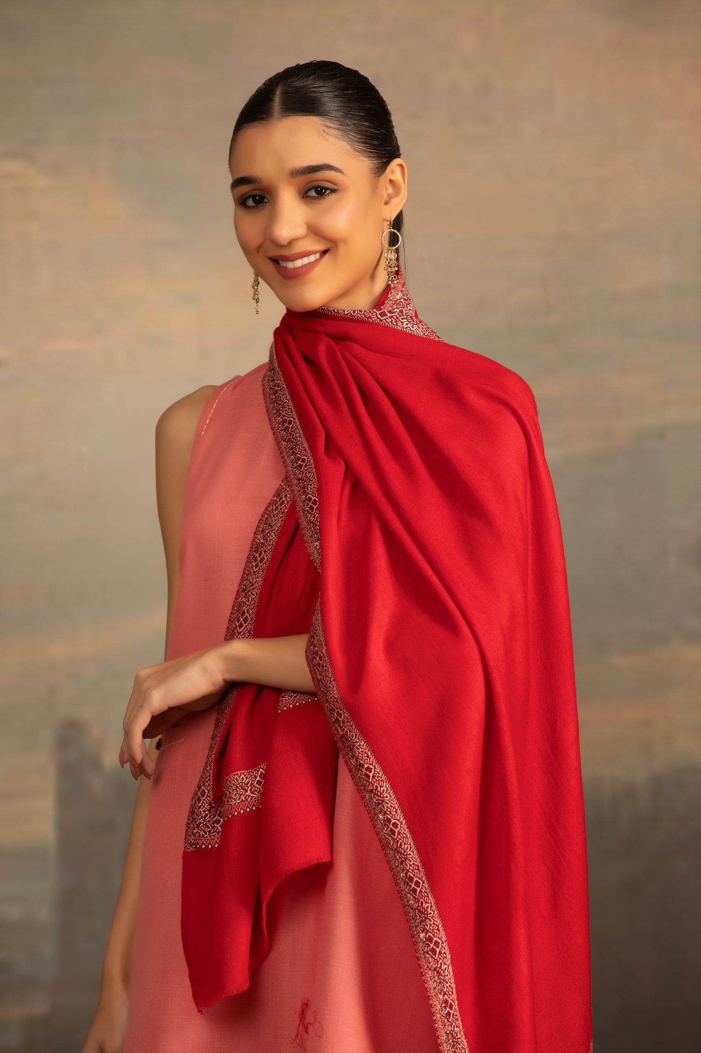 Red Embroidery Shawl for Women